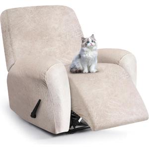 ANARACHON Leather Look Recliner Chair Covers, 4-Pieces Stretch Recliner Cover, Soft Reclining Chair Slipcover, Washable Furniture Protector for Pets (1 Seater, Beige)