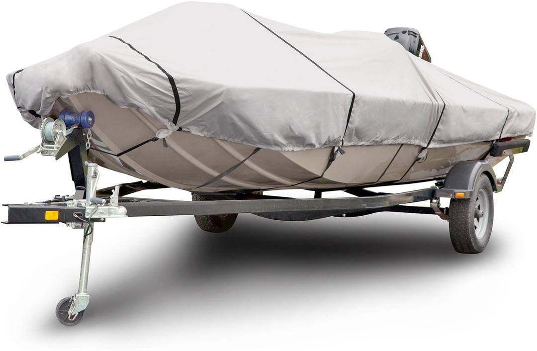 Budge 600 Denier Boat Cover fits Center Console Flat Front/Skiff/Deck Boats B-641-X6 (20' to 22' Long, Gray)