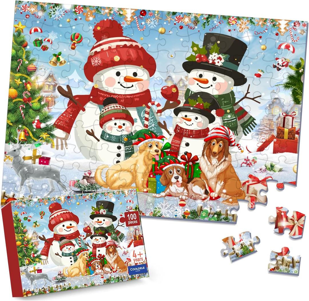 Christmas Jigsaw Puzzle, 100 Pieces Paper Puzzle for Kids 4 5 6 7 8 Years Old, Large Pieces Christmas Birthday Gift for Kids and Seniors