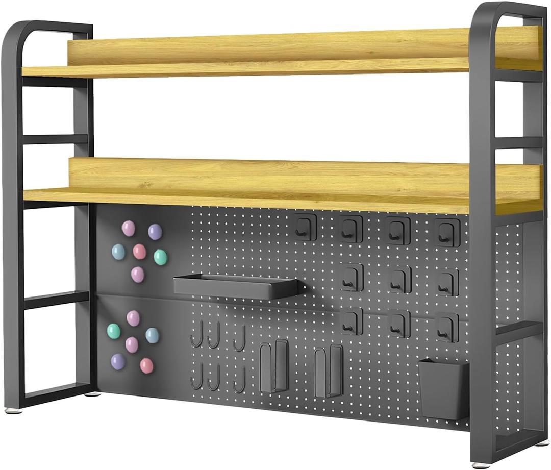 Desktop Hutch Bookshelf with Pegboard,Desk Organizer Shelf Bookcase, Countertop Storage Organizer Rack for Dorm Office Home Dormitory (Black, 95CM/37.4IN)