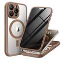 iPhone 15 Pro Max Case, Compatible with MagSafe, Built-in Privacy Screen Protector and Camera Protection, Anti Spy Full Body Dustproof Shockproof Hard Phone Case 6.7", Brown