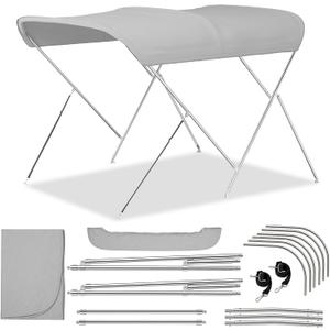 3 Bow Bimini Tops for Boats with Heavy Duty 304 Stainless Steel Frame & Hardware, 600D Oxford Boat Canopy Includes 2 Straps & 2 Rear Support Poles, Storage Boot, Durability & Stability