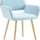 KCC Small Modern Dining Room Arm Chairs 1 Piece, Mid-Century Upholstered Velvet Side Seat Club Guest with Metal Tube Legs for Kitchen, Living Room, Blue (1 PC)