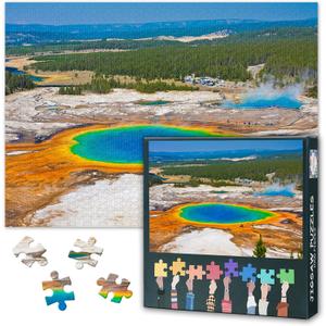 USA Landmarks Puzzles for Adults 1000 Pieces, Grand Prismatic Spring in Yellowstone National Park Jigsaw Puzzles, Adult Puzzle for Adults, Educational Fun Games or Toys for Elders Friends 20X27 INCH