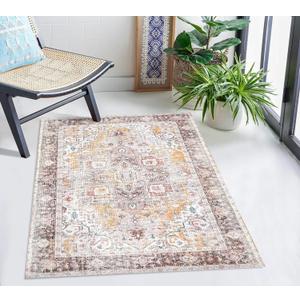Feet Washable Soft Small Boho Area Rugs, Rags Rug, Printed Carpet Chennile Rugs for Living Room 27x45 inch Cream Brown Multi,Machine Washable Printed Rugs - 30% Cotton, 70% Polyester
