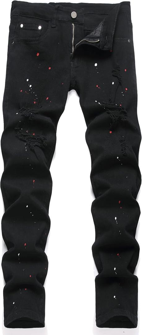 XIMXIMMTIAN Mens Slim Fit Jeans Stretch Ripped Biker Jeans for Men Fashion Straight Comfort Flex Waist Casual Denim Pants (28, 5103 Black)