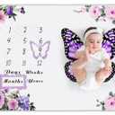 Chumia Baby Monthly Milestone Blanket for Baby Girl 59" x 39" Floral Butterfly Photo Prop Blanket Baby Age Milestone Blanket with 2 Felt Floral Wreath Frame
