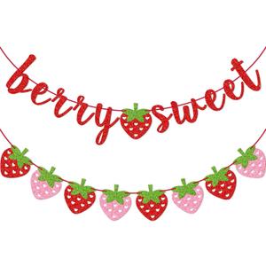 Berry Sweet Banner, Glitter Strawberry Banner, Sweet One, Two Sweet, Twotti Frutti, One in a Melon, Strawberry Baby Shower, Birthday Decor (Multi-Red)