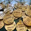 25 Pack Names of Jesus Ornaments, 5 cm / 2 inch Advent Ornaments, Wood Hanging Christmas Ornaments with Savior Names for Christmas Tree Decor