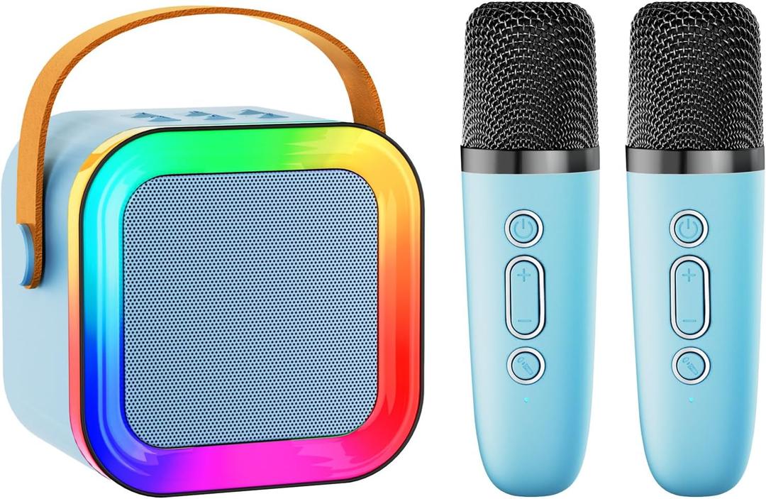 Mini Karaoke Machine Speaker for Kids Adults,Portable Bluetooth with 1-2 Wireless Microphones,Christmas Birthday Gifts Toys Girls Boys Ages 4, 5, 6,7, 8,9,10,11,12+ Years Old Toddler (Blue - 2 Mic)