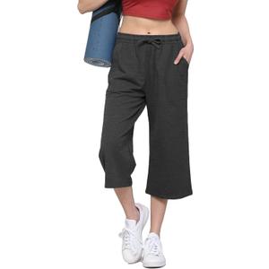 Lock and Love Womens Capri Pants Loose Yoga Pants Wide Leg Drawstring Comfy Lounge Pajama Capris Sweatpants with Pockets (X-Large, Wb2381_charcoal)