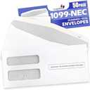 1099 NEC Tax Form Envelopes 50 Pack, Designed for Printed 1099 Forms, Gum Seal, Double-Window, Security Tinted Envelopes
