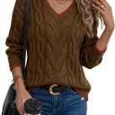 LaGracia Women's Oversized Cable Knit V Neck Sweaters Trendy Color Block Sweater Pullover 2026 (M)