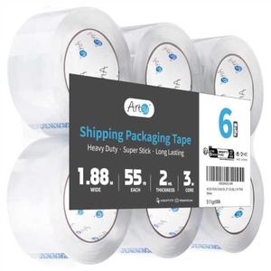 Art3d 6 Rolls Carton Sealing Tape Heavy Duty, Clear Packing Tape, 1.88" x 55 Yds, 2 Mil Thick