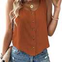 IDEALSANXUN Womens Scoop Neck Linen Tank Tops Button Down Sleeveless Shirts Vest Top, L Brick Red