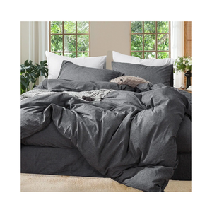 MooMee Bedding Duvet Cover Set 100% Washed Cotton Linen Like Textured Breathable Durable Soft Comfy (Heathered Dark Grey, Queen 90"x90").