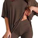 Women's 2 Piece Lounge Set 2026 Summer Casual Outfit Oversized Tshirts & Biker Shorts (Brown, L)
