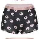 Morvia 3pcs Women Gothic Halloween Skulls Print Contrast Binding Boyshorts Underwear Elastic Waist Intimates Panties (Pink, S)