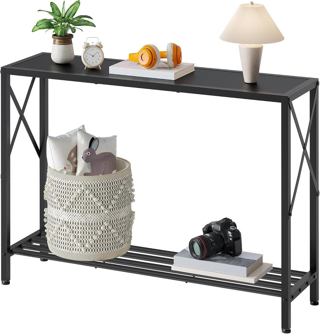 Tajsoon Console Table, 2-Tier Entryway Table, 41.8”L Narrow Sofa Tables with Shelves, Behind The Couch, for Entrance, Hallway, Living Room, Foyer, Corridor, Office, Black