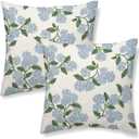 Blue Throw Pillow Covers 18x18 Inch 2 Pcs Blue Green Hydrangea Floral Outdoor Decor Pillow Covers Vintage Flower Spring Summer Seasonal Decorative Pillowcase Linen Cushion Cover for Couch Sofa