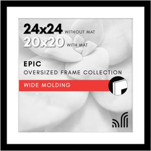 Americanflat 24x24 Picture Frame with Polished Plexiglass - Use as 20x20 Frame with Mat or Display 24x24 Photo Without Mat - Epic Collection - Wide Square Picture Frames for Wall Display - Black Americanflat 24x24 Picture Frame with Polished Plexiglass - Use as 20x20 Frame with Mat or Display 24x24 Photo Without Mat - Epic Collection - Wide Square Picture Frames for Wall Display - Black