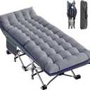 LILYPELLE Folding Camping Cot, Extra Wide Heavy Duty Sleeping Cots with Carry Bag, Double Layer Oxford Portable Travel Camp Cots for Home, Office Nap and Outdoor Beach  78x26x16 in Oversized Gray