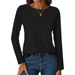 LilyCoco Womens Striped Long Sleeve Shirt Boat Neck Tops Breton Loose Fit Tshirt Black XX-Large