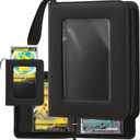 Jumbo Card Binder with Display Window Oversized Card Storage Album, Fits L & XL Jumbo Cards, 3-Ring Zipper Binder with Support Dividers, Holds 100 Jumbo Cards, Blcak