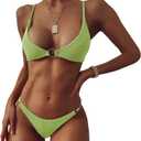 ZAFUL Women's Ribbed O-Ring String Bikini Swimsuit Cheeky Thong Swimwear Two Pieces Bathing Suit (Medium, 4_light Green)