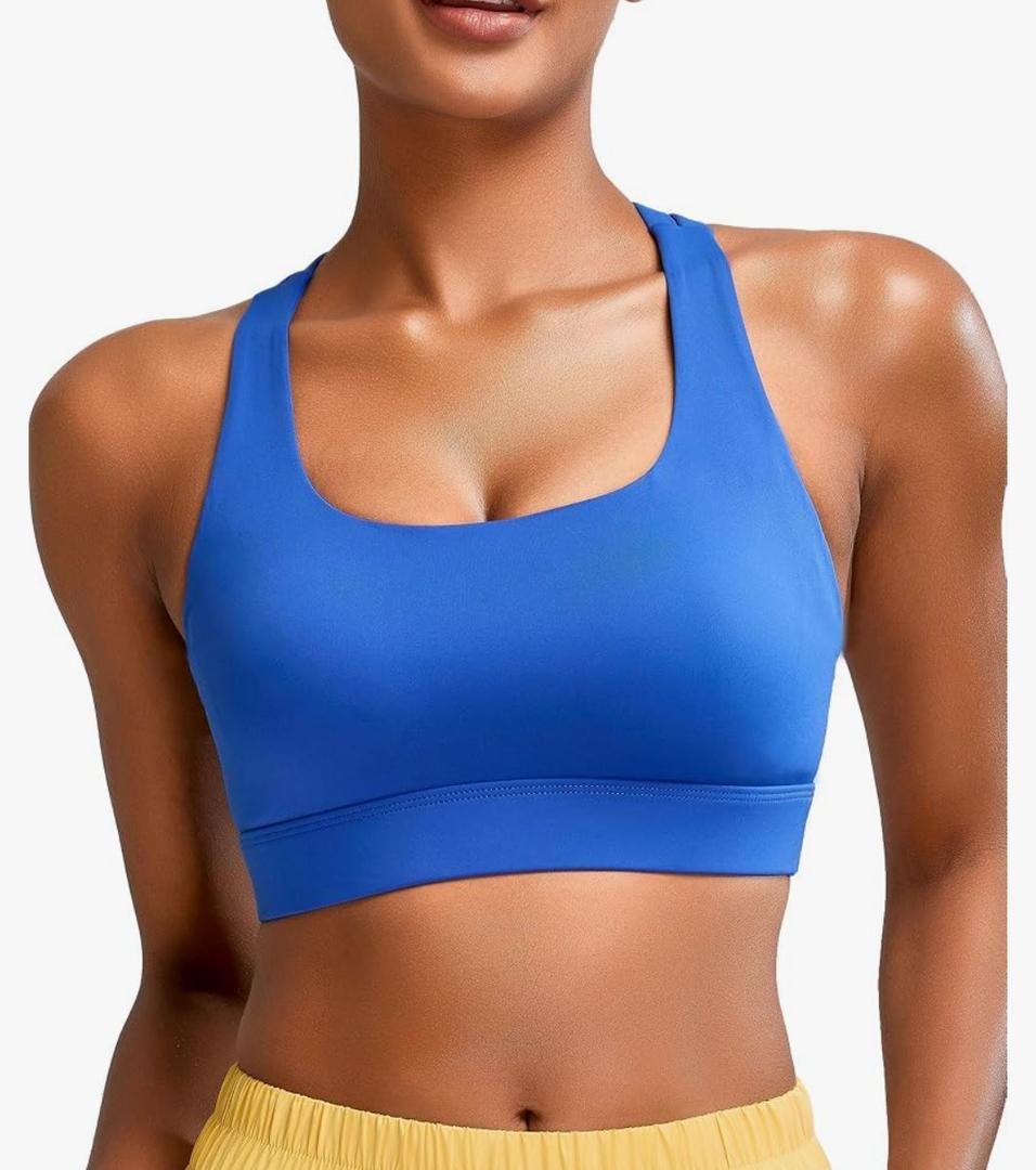 RUNNING GIRL High Impact Sports Bras for Women - Scoop Neck Strappy Sports Bra High Support Moulded Cup Workout Bra, Size L
