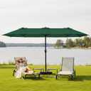 15FT Large Patio Umbrella with Base, Double Sided Rectangular Outdoor Umbrella with Sturdy Fiberglass Ribs, UPF 50+ Sun Protection, Wind-Resistant, Waterproof Fade-Resistant Fabric for Pool, Garden, Backyard, Deck (Dark Green)