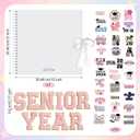 Tenceur Senior Scrapbook 2026 Kit DIY Senior Year Memory Book Gift Set Paper Scrapbook Decoration with Double-Ended Marker Self-Adhesive Chenille Letter Stickers for First Day of School 12x12''(Pink)