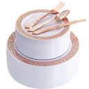 Supernal 300pcs Rose Gold Plastic Dinnerware Set, Including 60 Dinner Plates, 60 Salad Plates, 60 Forks, 60 Knives, 60 Spoons