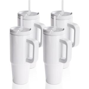PYD Life 4 Pack Sublimation Tumblers 30 OZ with Removable Handle White Blanks Stainless Steel Cups Mugs with Lid and Plastic Straw for Tumbler Heat Press Sublimation Oven Printing
