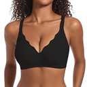 Soft Bras for Women No Underwire Scalloped Bralettes Seamless with Full Coverage Cross Back, Black, M