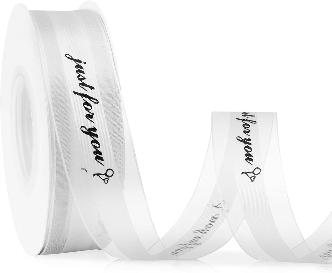 1 Inch 25 Yards White Ribbon Happy Birthday Ribbon for Gift Wrapping Flower Bouquet Valentines Day Ribbon Just for You Organza Satin Ribbon for Crafts Bow Making Cake Box Party Decoration
