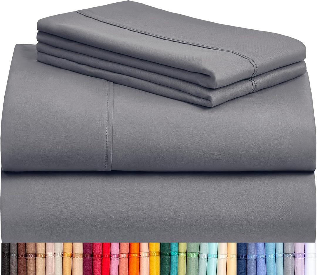 LuxClub 4 PC Queen Sheet Set, Queen Size, Deep Pockets 18" Wrinkle Free Cooling Bed Sheets Machine Washable Hotel Bedding Silky Soft - Light Grey Queen