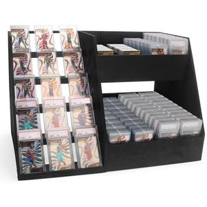 5-Tier Trading Card Display,Large Capacity Card Display Stand with 8-Row Storage & 8 Stoppers + Dividers,Wooden Graded Card Display Holds 200+ PSA BGS SGC Slabs for Sports Card and Game Card Collection
