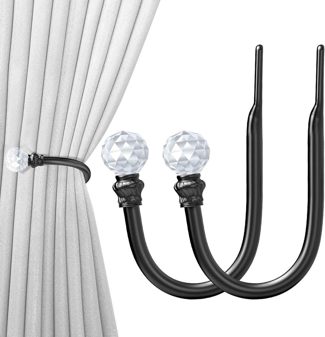 Hion Curtain Holdbacks Black 2pcs, Curtain Tiebacks Wall Mounted Curtain Hooks Holders for Drapes