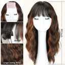 Brown Highlight Medium Long Wavy Wigs for Women 20inch Highlight Brown Wig with Bangs-Shoulder Length Wavy Curly Synthetic Heat Resistant Fiber Full Hair For Daily Use