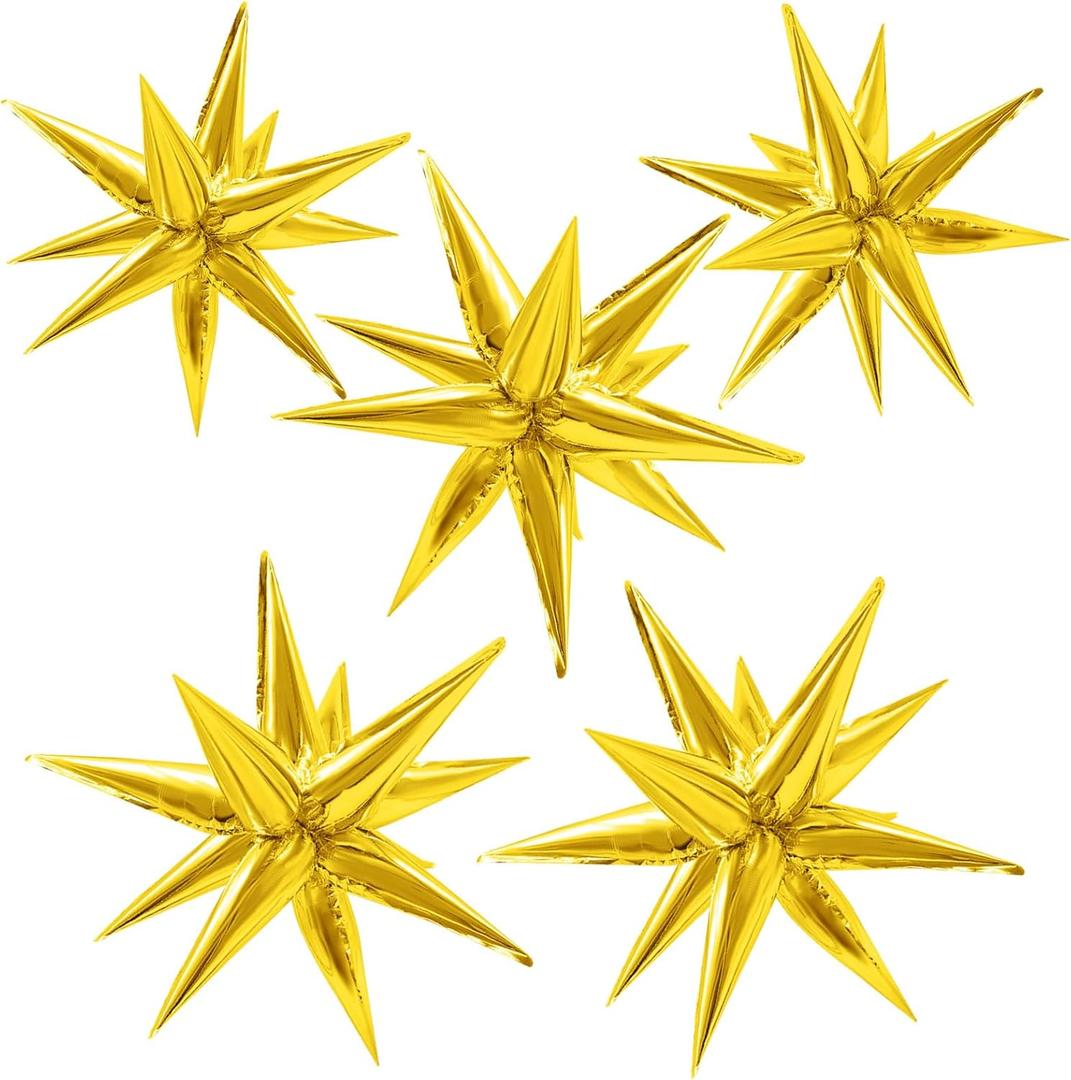 Gold Star Balloons Foil Explosion Balloon Large Mylar Balloons Bulk Party Decoration for Birthday Wedding Anniversary Graduation Baby Shower Gender Reveal Christmas New Year