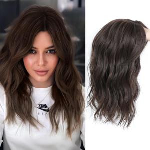 PANEWAY Hair Topper 16 Inch, Wavy Curly Soft Brown Clip-in Wiglet for Women, Synthetic Top Piece to Add Volume & Thickness