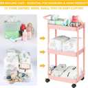 Volnamal Diaper Caddy - Plastic Diaper Organizer for Nursery Essentials, Baby Organizers and Storage, Movable Cart for Changing Table & Crib, Baby Registry Search, Pink