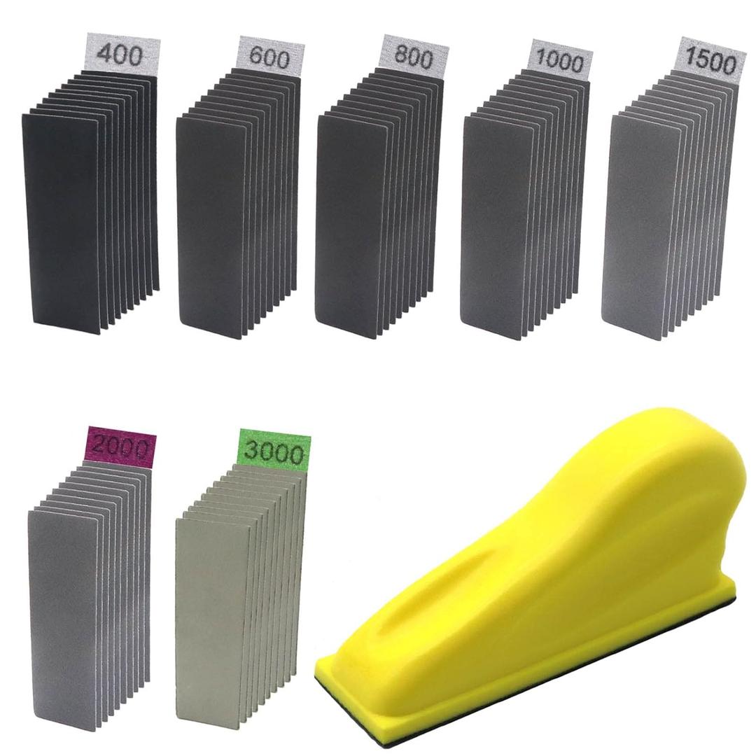 Micro Zip Detail Sander 70PCS Sandpaper-Grit 400 600 800 1000 1500 2000 3000, 3.5x 1Micro Sander Tool for Small Projects Wet Dry, Hook and Loop Detail Sander for Crafts and Woodworking