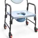 Sangohe Bedside Commode, Portable Toilet for Elderly, Rolling Commode with Wheels, Rear Locking Wheels, Bariatric Bedside Commode, 7-qt Commode Bucket Included, Extra Wide Seat, 601A