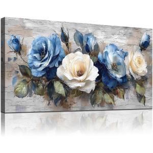 MEICEN88 Floral Wall Art, Large Canvas Wall Art,Vintage Wall Decor, Flower Pictures Wall Decor, Blue Canvas Art Prints, abstract Paintings For Bedroom Living Room Decoration Aesthetic Room Decor, 40"L x 20"W