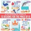 Hadley Designs 6 Ocean Wall Decor - Beach Room Decor for Toddlers, Seahorse and Whale Pictures Wall Decors for Kids, Reversible Unframed Ocean Art for Kids Bedroom, Made in USA