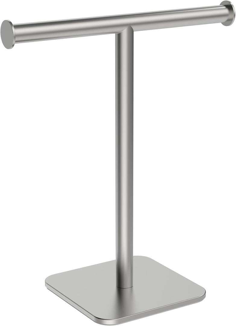 RUACQ T-Shape Hand Towel Holder Stand, 12inch Weighted Base Towel Rack, Countertop Towel Holder for Bathroom, 304 Stainless Steel, Heavy Duty (Brushed Nickel)