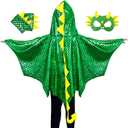 Dragon-Wings-Costume for Kids Toddler Boys Dress-Up Clothes, Dinosaur-Cape and Mask Gloves as Girls Dino Party Gift (Metallic Green)
