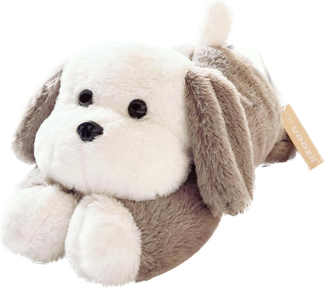 uoozii 16" | 3 Pounds Grey Dog Weighted Stuffed Animals with Unscented Microwavable Heating Pad, Cute Coolable Heatable Weighted Plush Warm Gift for Kids & Adults
